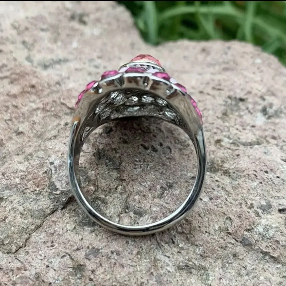925 Vintage handcrafted alloy Retro Gemstone jeweled ring sz 7